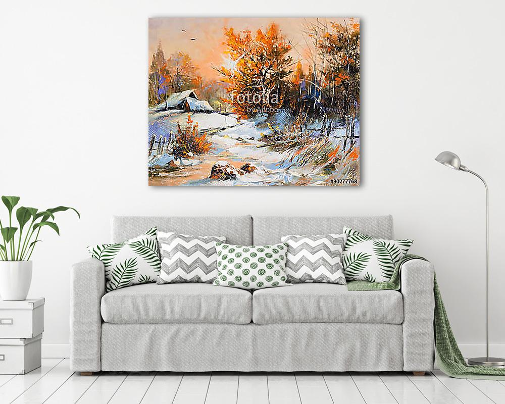 Rural winter landscape (keretezett kép) - vászonkép, falikép otthonra és irodába