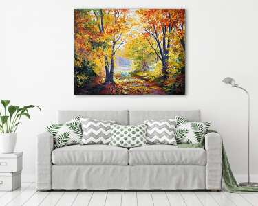 Színes őszi erdő, ösvénnyel (olajfestmény reprodukció) (vászonkép) - vászonkép, falikép otthonra és irodába