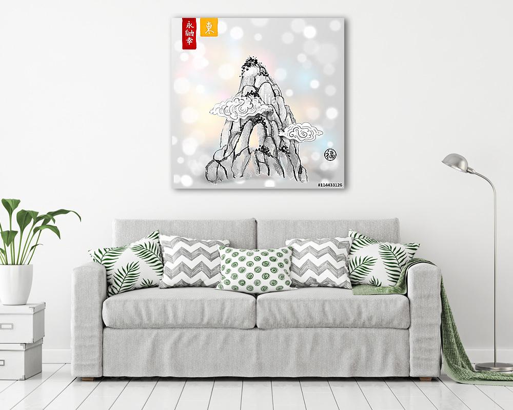 Magas hegyi csúcs kézzel festett tintával a hagyományos kínai st (bögre) - vászonkép, falikép otthonra és irodába