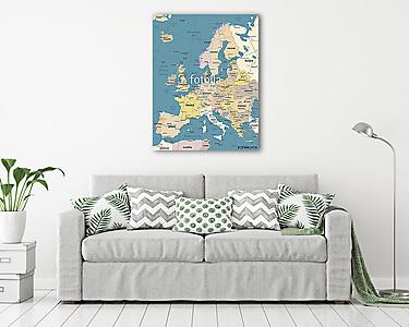 Európa térkép - vintage vektoros illusztráció (vászonkép) - vászonkép, falikép otthonra és irodába