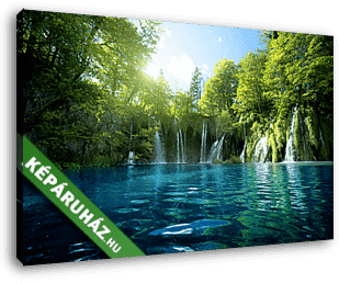 vízesés az erdőben, Plitvicei-tavak, Horvátország - vászonkép 3D látványterv