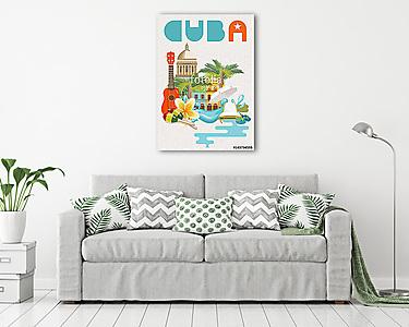 Kuba látványosság és látnivalók - utazási képeslap fogalom. Vect (vászonkép) - vászonkép, falikép otthonra és irodába