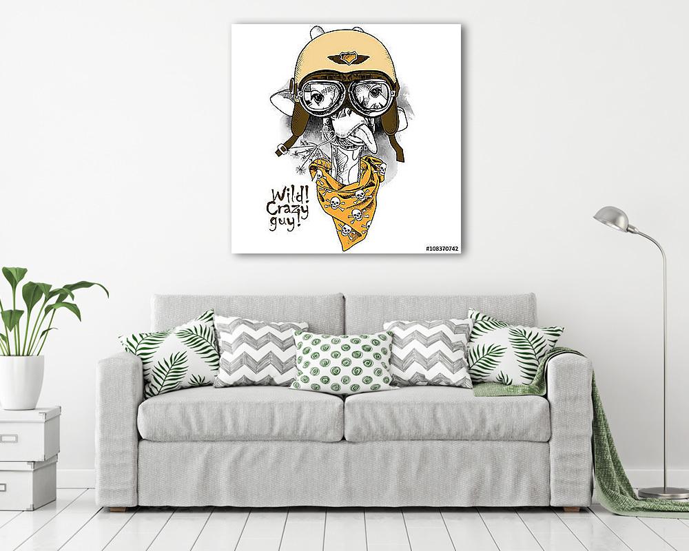Image portrait of the giraffe wearing the motorcycle helmet and  - vászonkép, falikép vásárlás Image portrait of the giraffe wearing the motorcycle helmet and  (bögre) - vászonkép, falikép otthonra és irodába