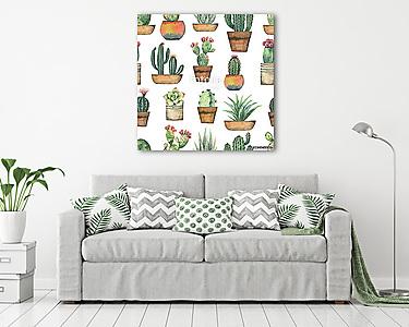 Watercolor seamless pattern of cacti and succulent plants isolat (vászonkép) - vászonkép, falikép otthonra és irodába
