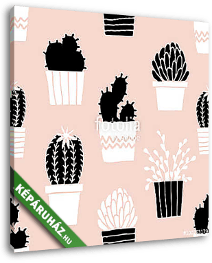 Hand Drawn Cactus Pattern - vászonkép 3D látványterv