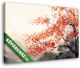 Őszi japán tájkép 2. (vizfesték effekt) - vászonkép 3D látványterv