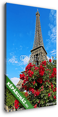 Eiffel-torony a vörös rózsa bokor mögött - vászonkép 3D látványterv