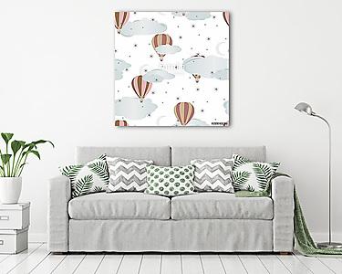 Felhők és hőlégballonok tapétaminta (vászonkép) - vászonkép, falikép otthonra és irodába