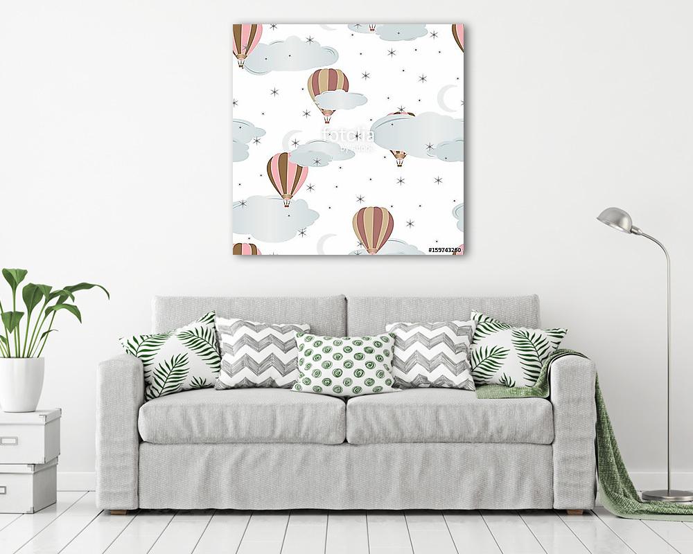 Felhők és hőlégballonok tapétaminta (vászonkép) - vászonkép, falikép otthonra és irodába