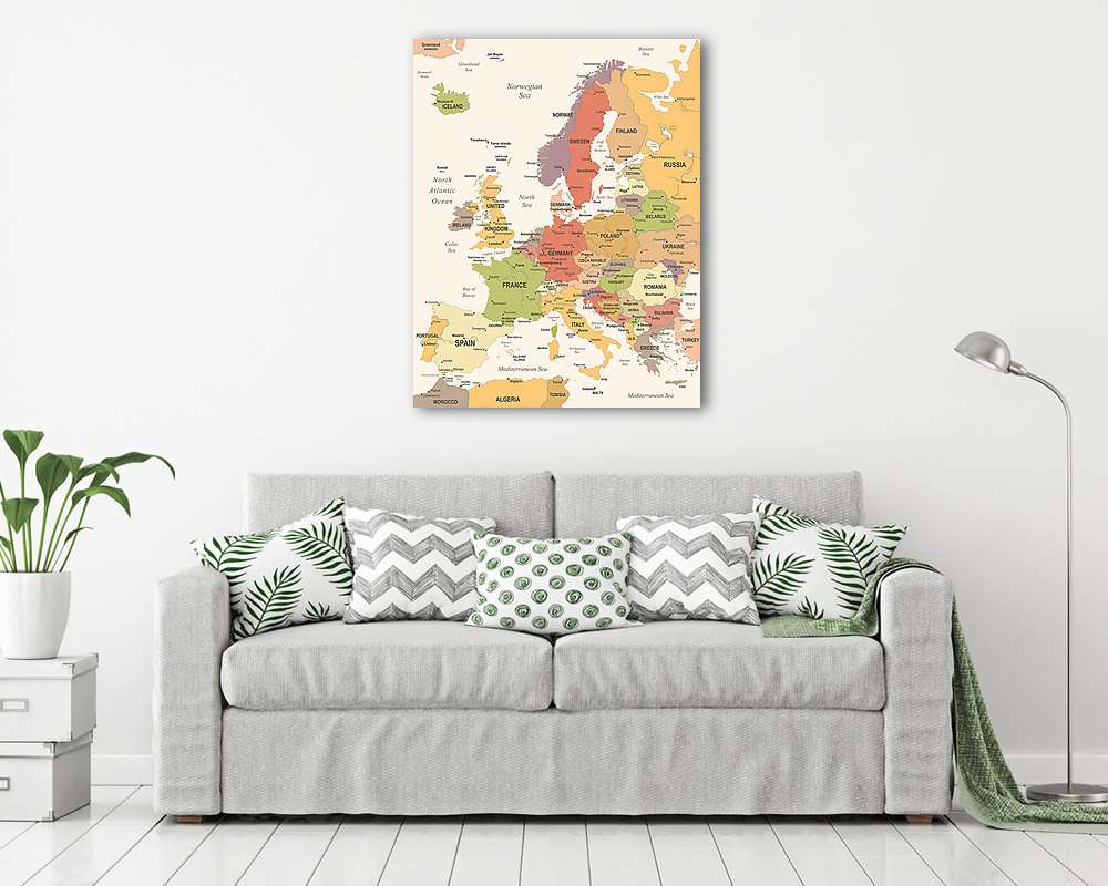 Európa térkép - Vintage vektoros illusztráció - vászonkép, falikép vásárlás Európa térkép - Vintage vektoros illusztráció (vászonkép) - vászonkép, falikép otthonra és irodába