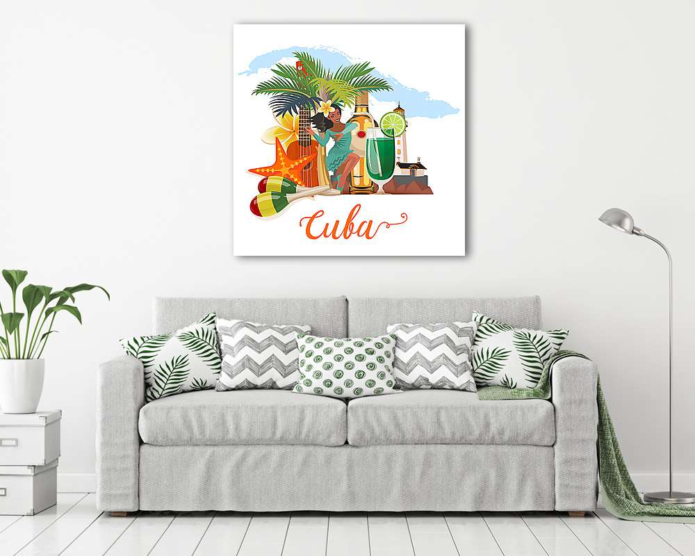 Kuba látványosság és látnivalók - utazási képeslap fogalom. Vect - vászonkép, falikép vásárlás Kuba látványosság és látnivalók - utazási képeslap fogalom. Vect (fotótapéta) - vászonkép, falikép otthonra és irodába