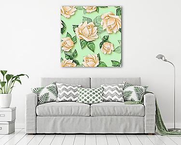 Floral seamless pattern. Watercolor background with yellow roses (vászonkép) - vászonkép, falikép otthonra és irodába