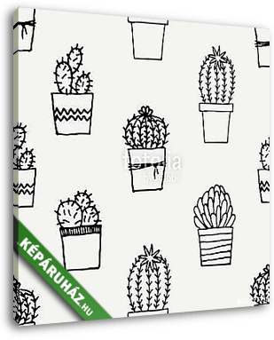 Hand Drawn Cactus Pattern - vászonkép 3D látványterv