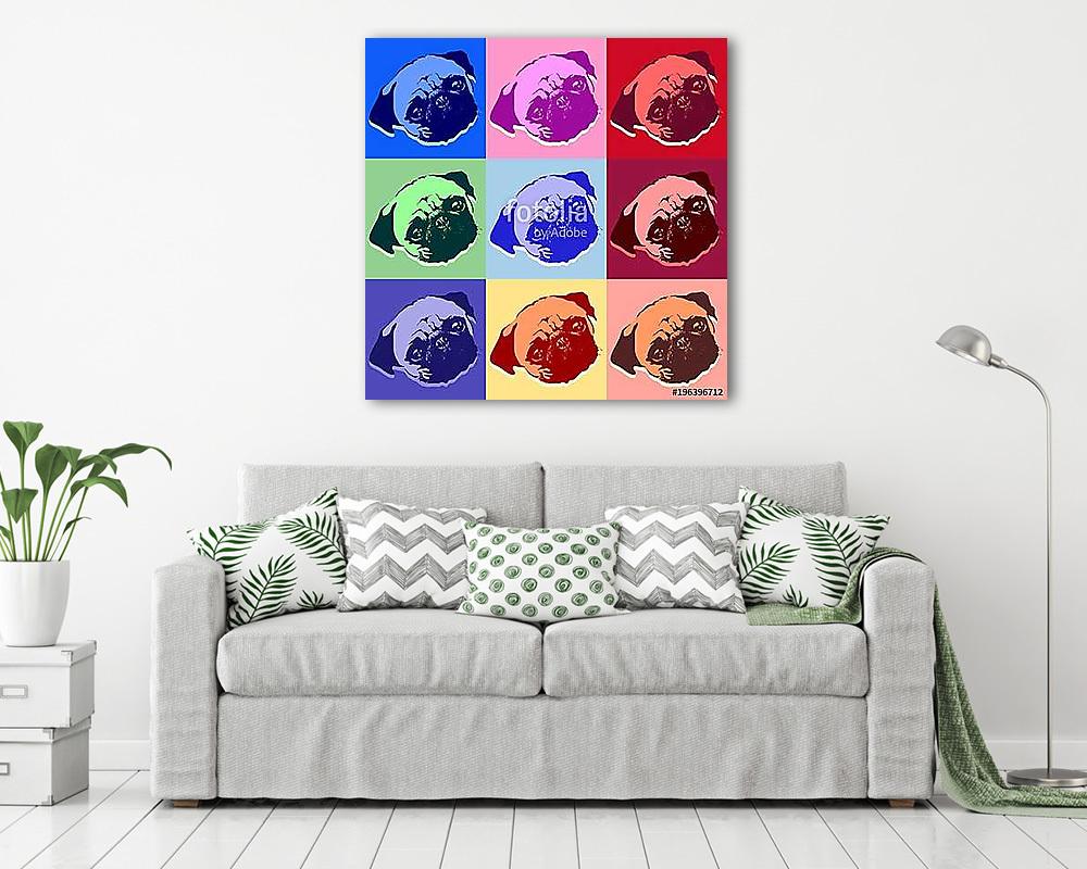 Pug Puppy Dog PopArt Vector (többrészes kép) - vászonkép, falikép otthonra és irodába