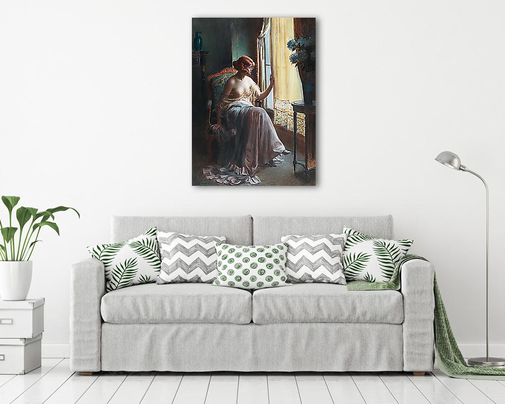 Hölgy a budoárban (keretezett kép) - vászonkép, falikép otthonra és irodába