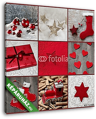 Karácsonyi kártya piros színben - vászonkép 3D látványterv