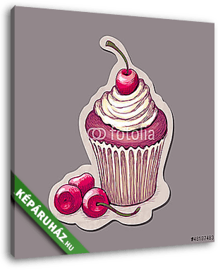 vektoros illusztrációja cupcake cseresznyével - vászonkép 3D látványterv