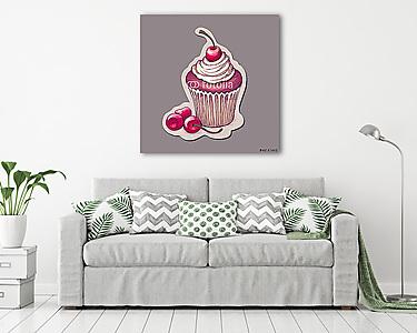 vektoros illusztrációja cupcake cseresznyével (vászonkép) - vászonkép, falikép otthonra és irodába