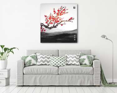 Oriental sakura cseresznyefa virágban és tájképben messze mo (vászonkép) - vászonkép, falikép otthonra és irodába