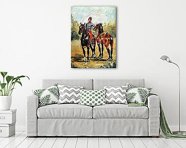 Lovas két lóval (vászonkép) - vászonkép, falikép otthonra és irodába