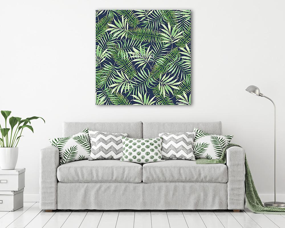 Fekete hátterű zöldleveles tapétaminta - vászonkép, falikép vásárlás Fekete hátterű zöldleveles tapétaminta (vászonkép) - vászonkép, falikép otthonra és irodába