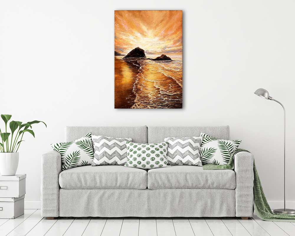 Tengerpart a naplementében festmény - vászonkép, falikép vásárlás Tengerpart a naplementében festmény (vászonkép) - vászonkép, falikép otthonra és irodába