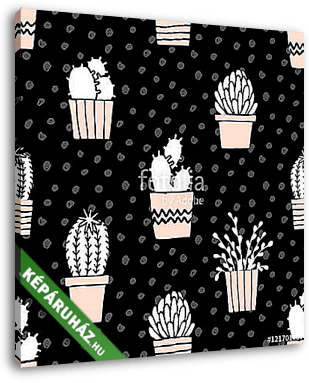 Hand Drawn Cactus Pattern - vászonkép 3D látványterv