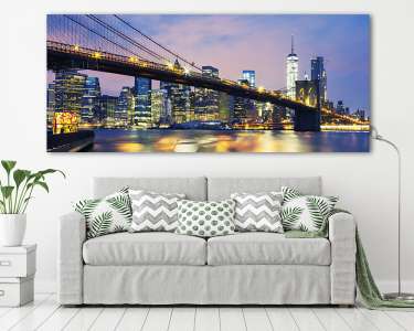New York este a Brooklyn híddal - Panoráma kép (vászonkép) - vászonkép, falikép otthonra és irodába