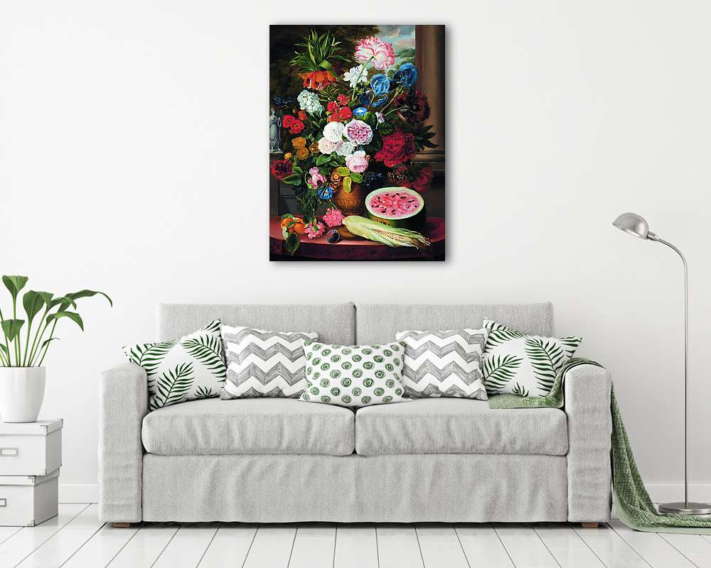 Virágcsendélet dinnyével (1834) - vászonkép, falikép vásárlás Virágcsendélet dinnyével (1834) (vászonkép) - vászonkép, falikép otthonra és irodába