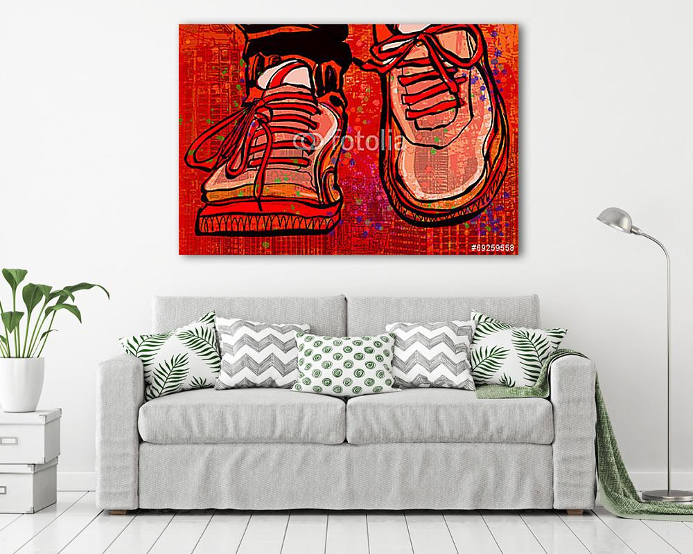 Kosárlabda cipő egy grunge város háttérén - vászonkép, falikép vásárlás Kosárlabda cipő egy grunge város háttérén (vászonkép) - vászonkép, falikép otthonra és irodába