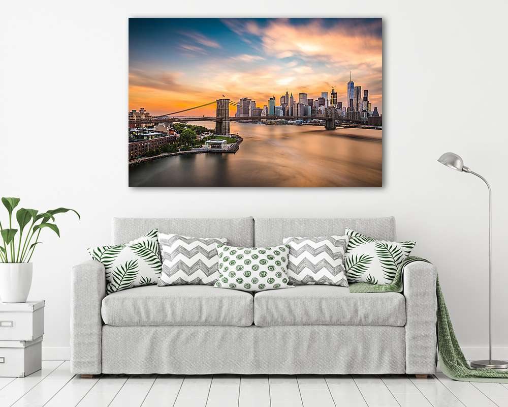 New York City Skyline a Brooklyn-híd felett. - vászonkép, falikép vásárlás New York City Skyline a Brooklyn-híd felett. (vászonkép) - vászonkép, falikép otthonra és irodába