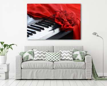 Piano keys közelkép gyönyörű női piros koncert ruha af (vászonkép) - vászonkép, falikép otthonra és irodába