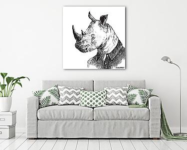 Kézzel rajzolt csíkos stílusban díszített rhino (vászonkép) - vászonkép, falikép otthonra és irodába
