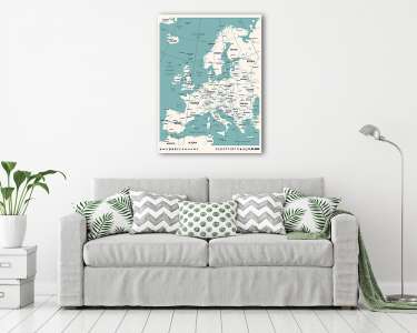 Európa térkép - Vintage vektoros illusztráció (vászonkép) - vászonkép, falikép otthonra és irodába