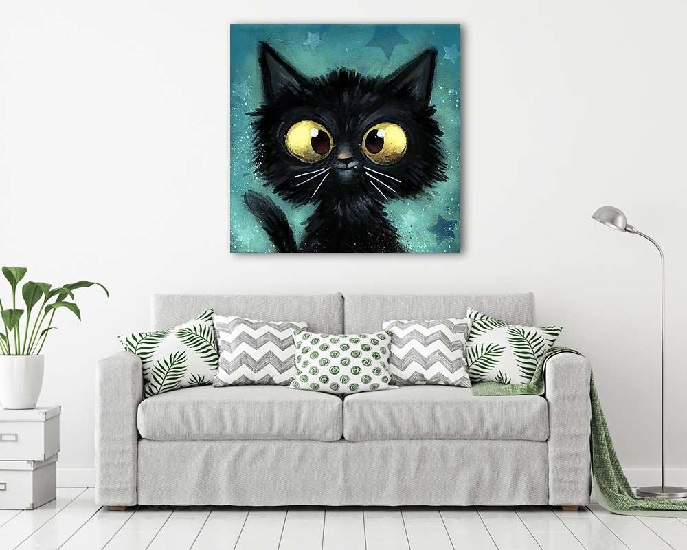 Fekete bozontos cica - vászonkép, falikép vásárlás Fekete bozontos cica (vászonkép) - vászonkép, falikép otthonra és irodába
