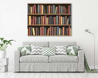 Vintage books on bookshelf. Old books tiled seamless texture bac (vászonkép) - vászonkép, falikép otthonra és irodába