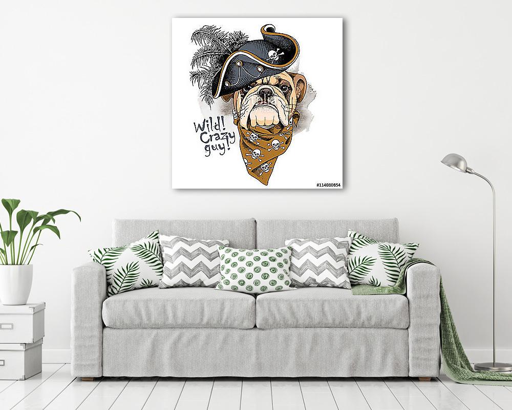 Bulldog portrait in a Pirates Hat and with neckerchief. Vector i - vászonkép, falikép vásárlás Bulldog portrait in a Pirates Hat and with neckerchief. Vector i (bögre) - vászonkép, falikép otthonra és irodába