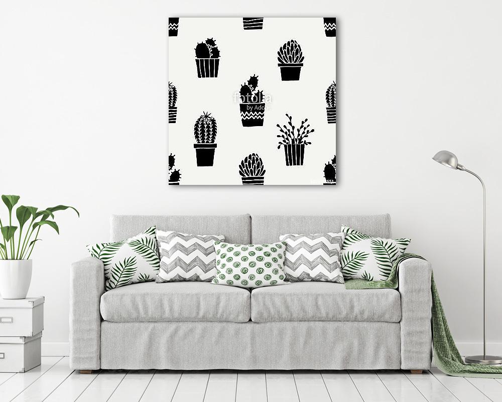 Hand Drawn Cactus Pattern (keretezett kép) - vászonkép, falikép otthonra és irodába