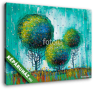 Művészi zöld lombozatú fák (olajfestmény reprodukció) - vászonkép 3D látványterv