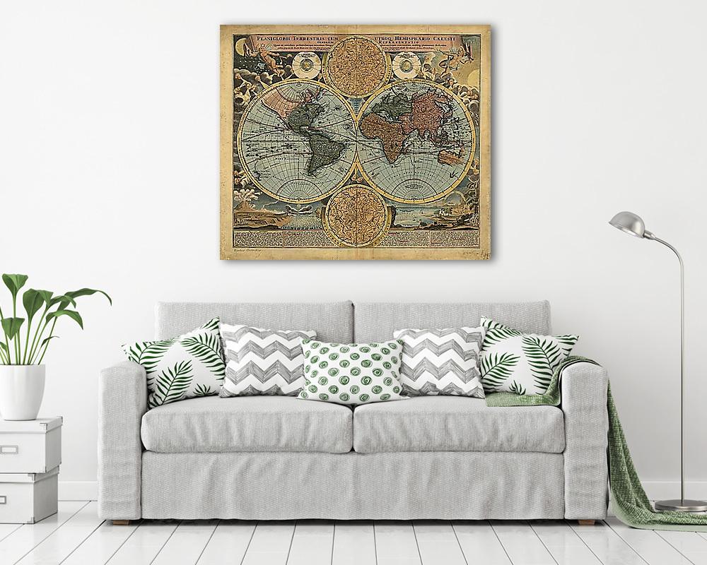Antik világtérkép, 18. század (vászonkép) - vászonkép, falikép otthonra és irodába