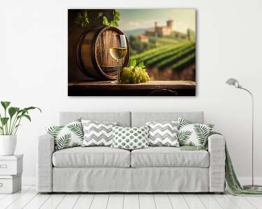 Egy pohár bor, szőlő és hordó 3. (vászonkép) - vászonkép, falikép otthonra és irodába