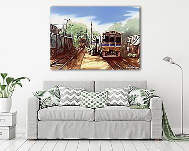 illusztráció digitális festés vonat táj (vászonkép) - vászonkép, falikép otthonra és irodába