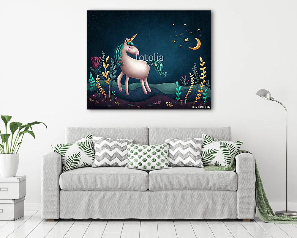Mesés unikornis - zöld sörénnyel (poszter) - vászonkép, falikép otthonra és irodába