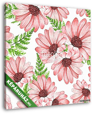 Floral seamless pattern 1. Watercolor flowers and leaves - vászonkép 3D látványterv