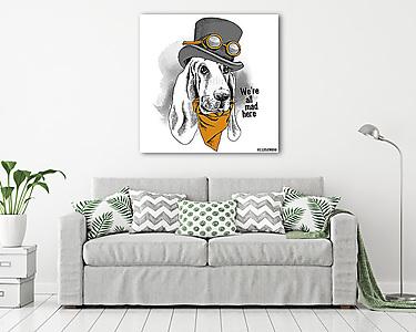 The image of the portrait dog Basset Hound wearing the steampunk (vászonkép) - vászonkép, falikép otthonra és irodába