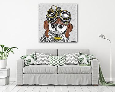 Owl portrait in a Steampunk helmet. Vector illustration. (vászonkép) - vászonkép, falikép otthonra és irodába