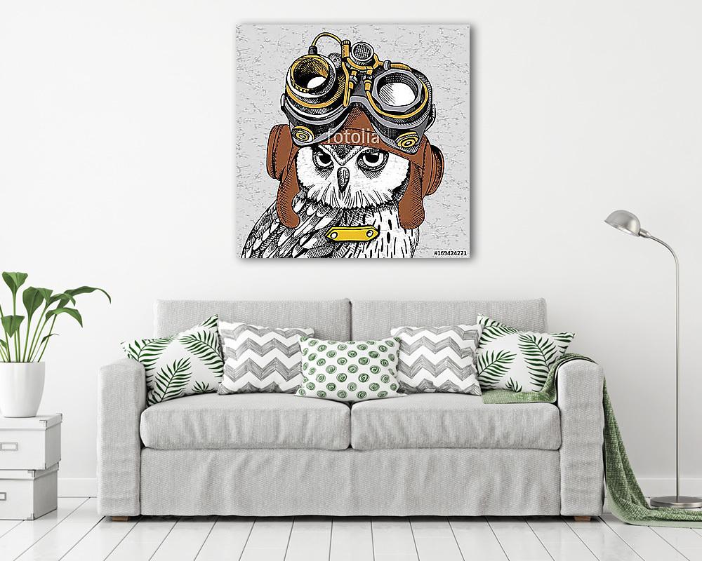 Owl portrait in a Steampunk helmet. Vector illustration. (poszter) - vászonkép, falikép otthonra és irodába