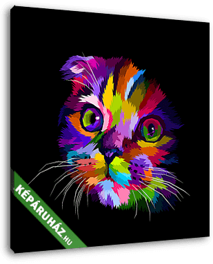 scottish fold cat's head is colorful in the dark - vászonkép 3D látványterv
