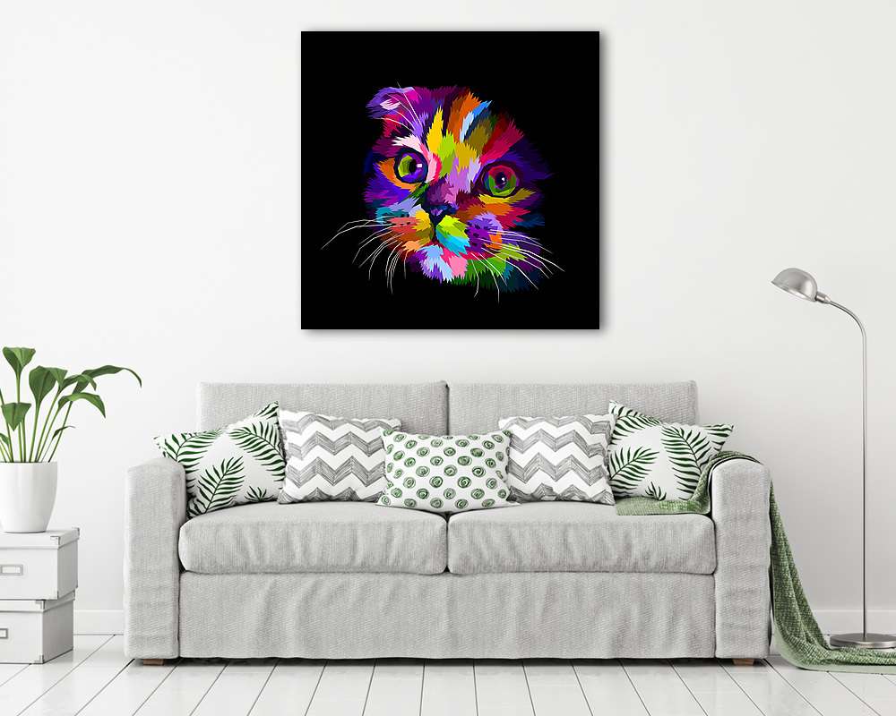 scottish fold cat's head is colorful in the dark (fotótapéta) - vászonkép, falikép otthonra és irodába