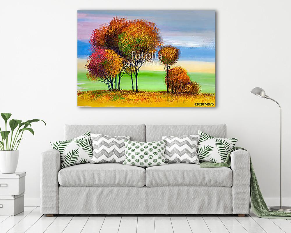 Fák színes háttérrel (vászonkép) - vászonkép, falikép otthonra és irodába